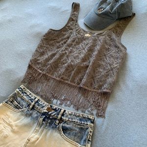 Hollister Grey Fringe Tank Top